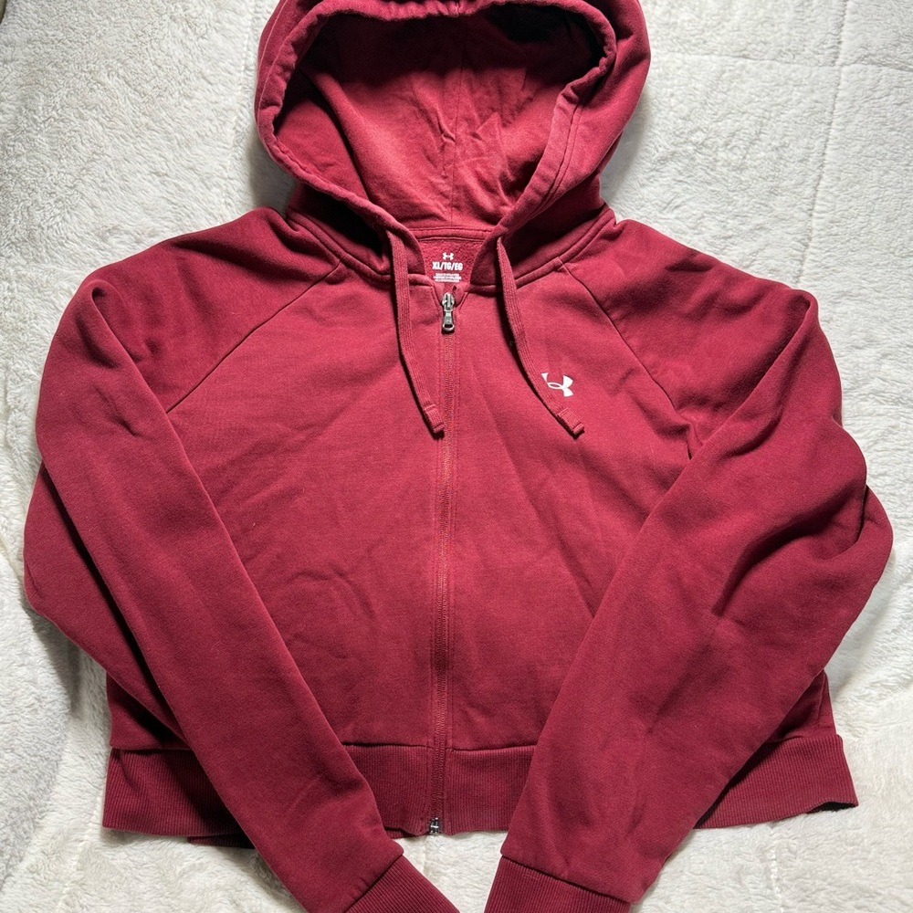 Juniors Under Armour Cropped Burgundy Zip-Up Hoodie Sz XL
